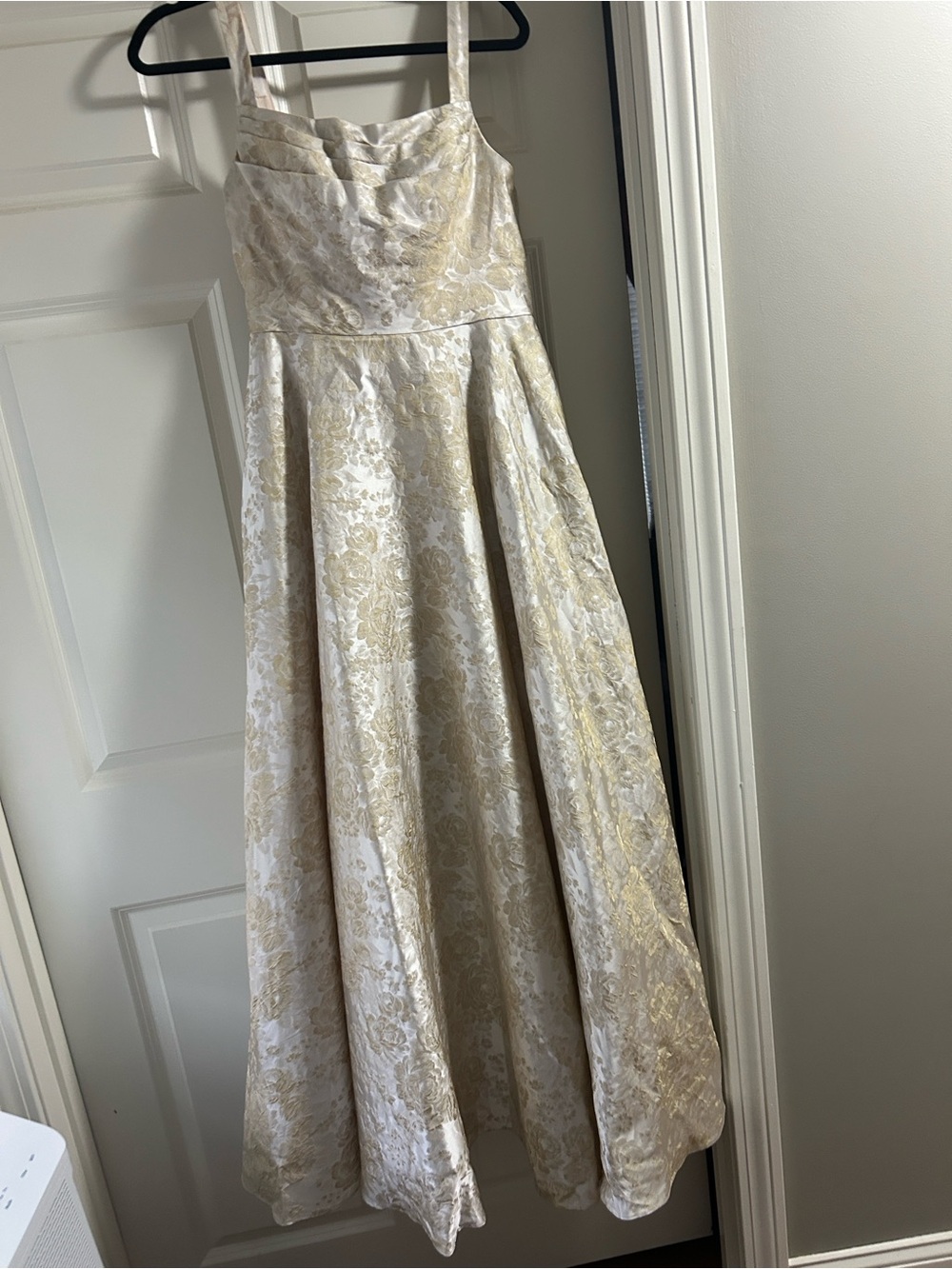Azazie Gold and Cream Floral Jacquard Maxi Dress - Picture 6 of 9